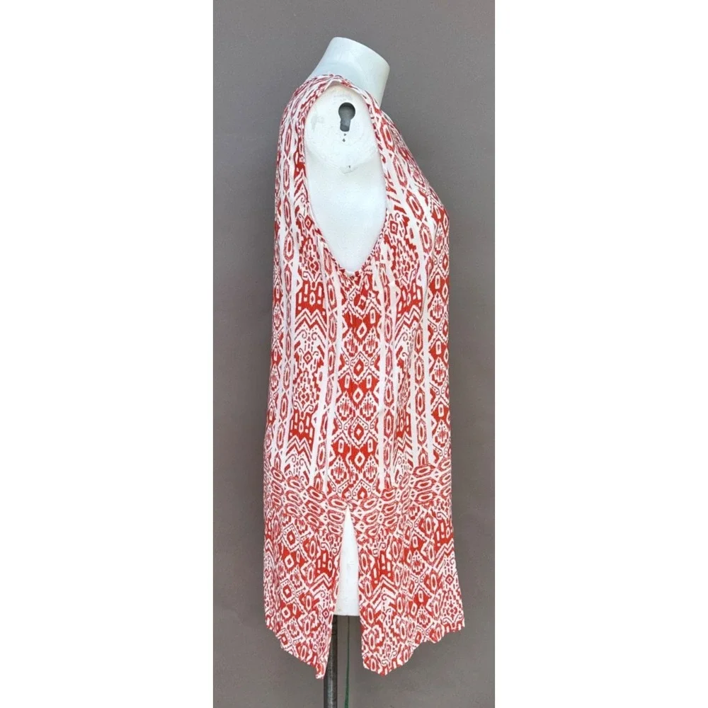 Chicos Sz 2 (L/12) Tunic Top Dress Sleeveless Batik Artsy Layered Coastal Resort